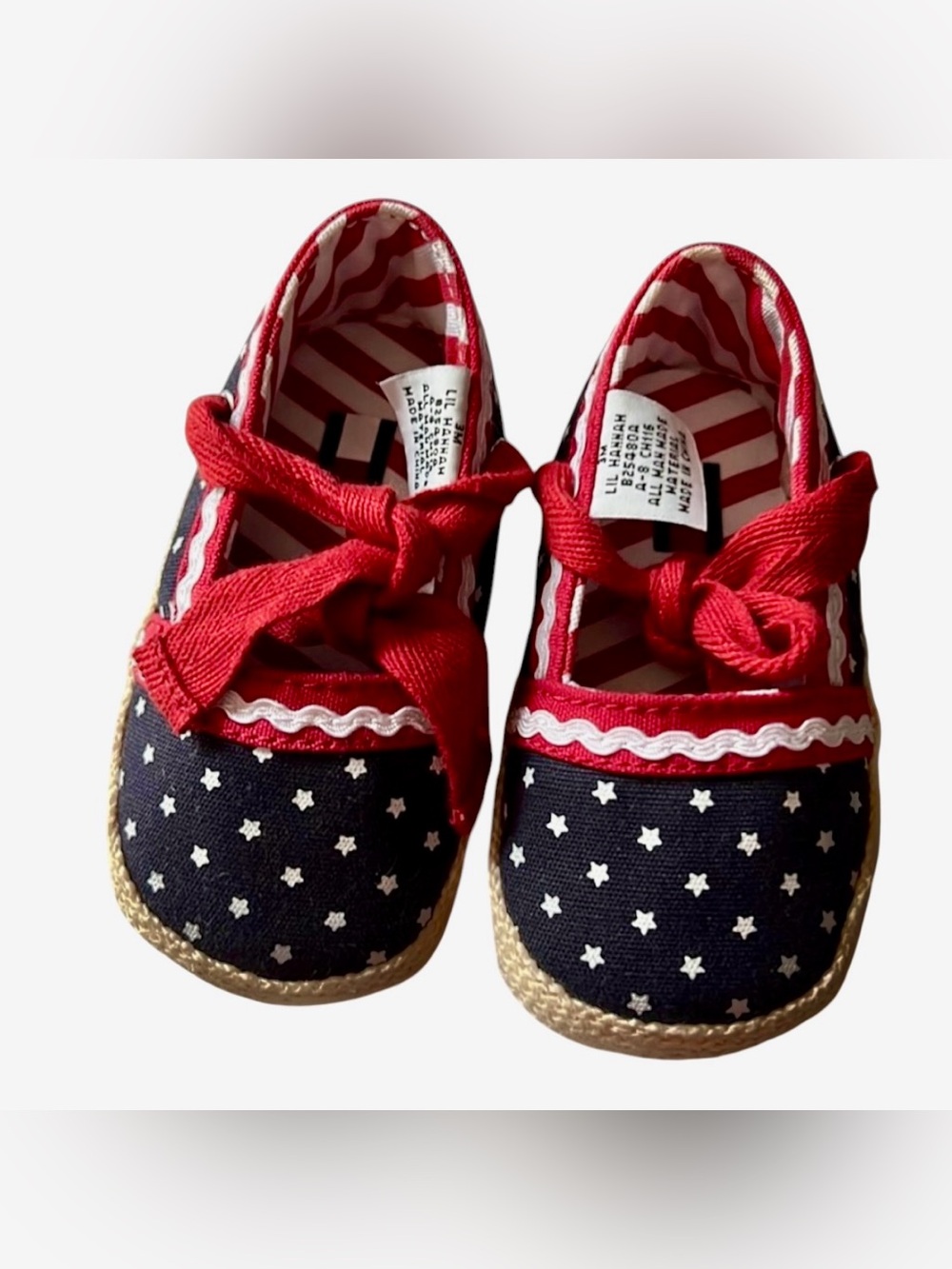Tommy Hilfiger Navy Star Canvas Baby Mary Jane Shoes with Red Trim 6-9M